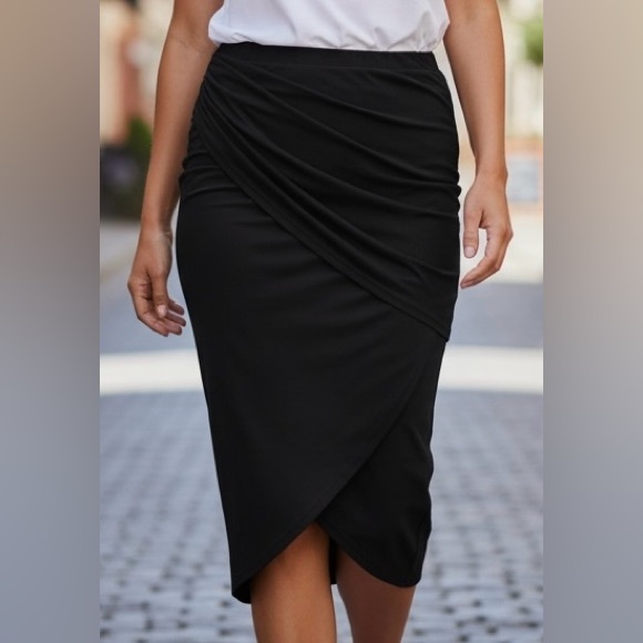 CAbi Dresses & Skirts - CAbi Black Ruched Faux Wrap Maxi Skirt